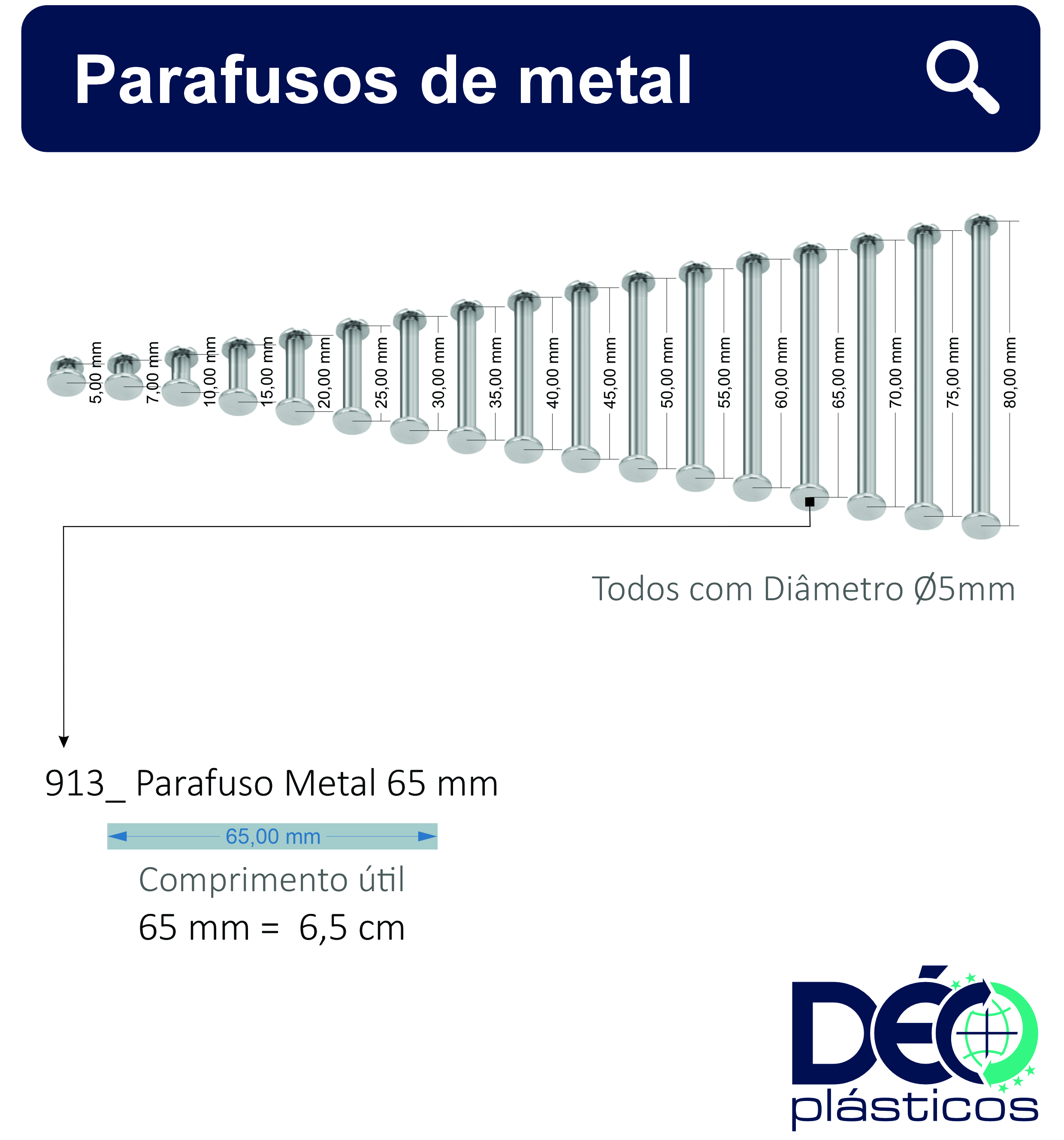 Parafuso de Metal 65 mm _ Ref 913
